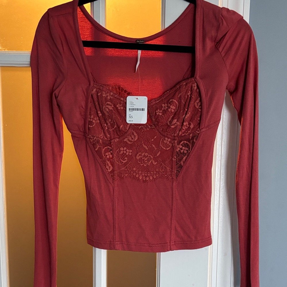 Red Long Sleeve Lace Top